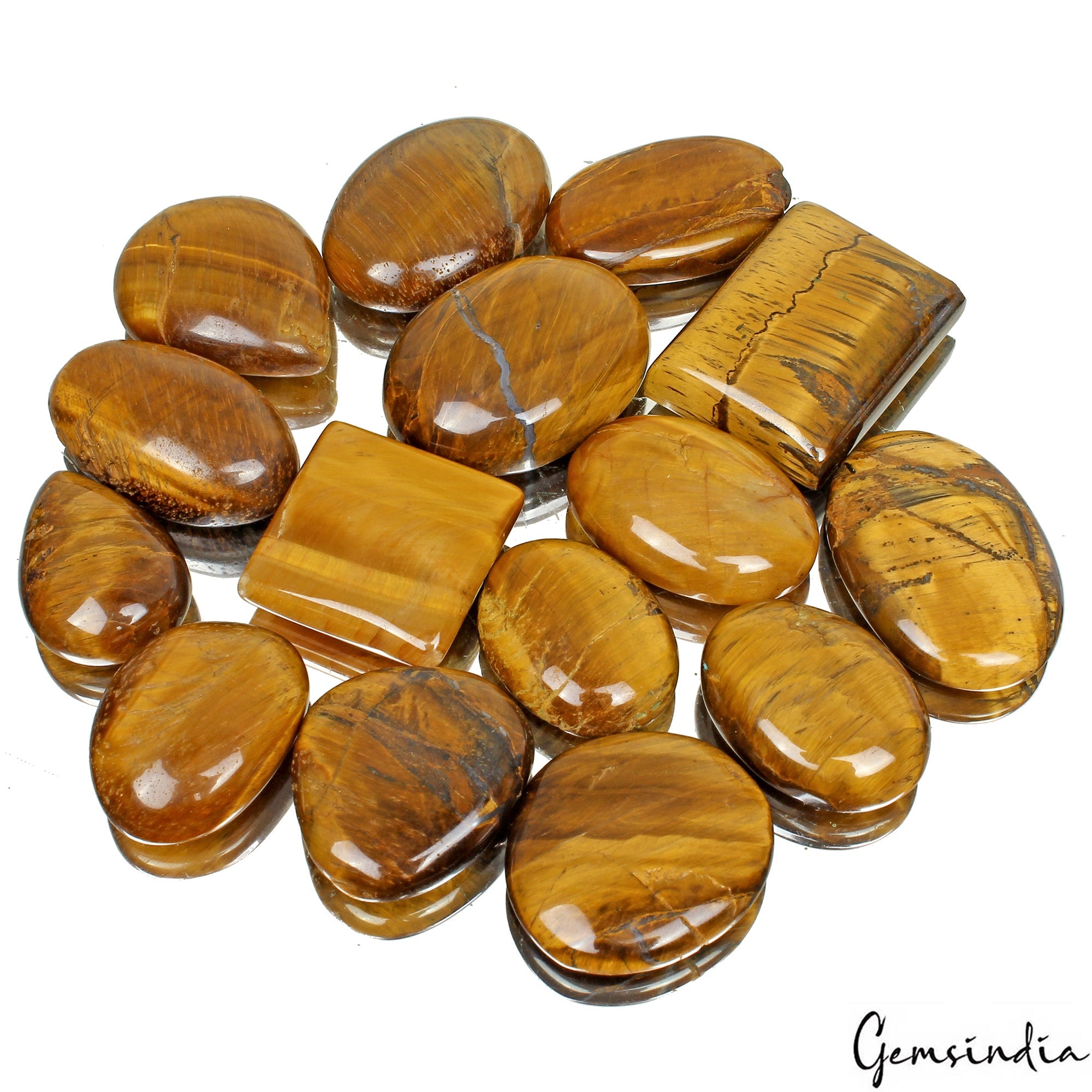 780 Ct/15 Pcs Natural Untreated Brown Tiger Eye Assorted Cab Loose Gemstones Lot