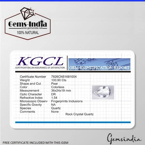 Certified 100.90Ct Natural Crystal White Quartz Pear Checker Cut Loose Gemstone