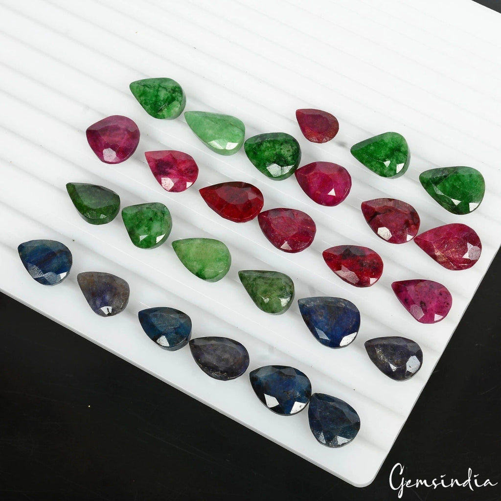 240 Ct Natural Bi color Emerald Ruby Sapphire Pear Cut Loose Certified Gemstones