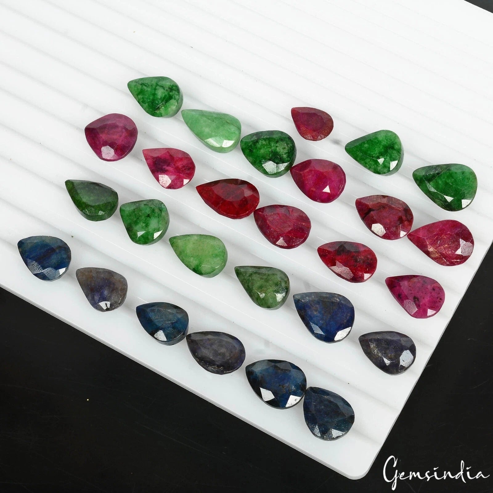 240 Ct Natural Bi color Emerald Ruby Sapphire Pear Cut Loose Certified Gemstones