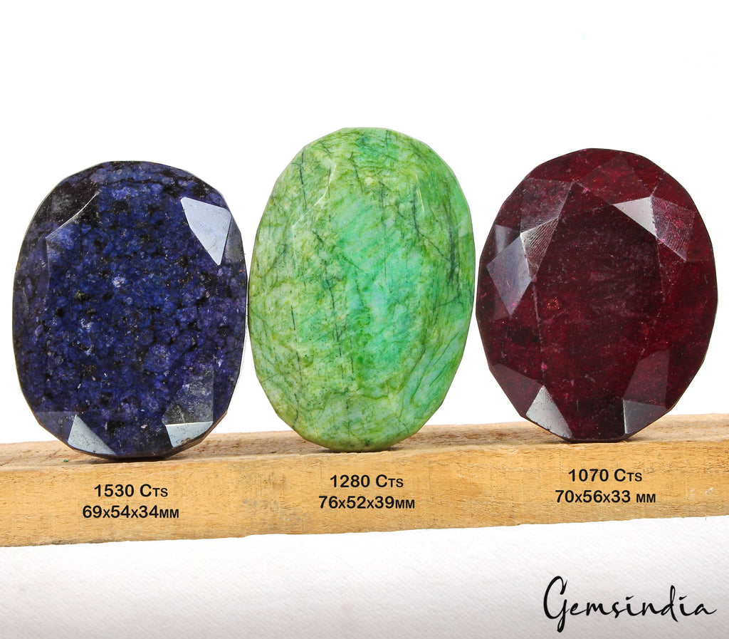 3880 Cts Natural Ruby, Sapphire & Emerald Oval Cut Loose Gemstones Lot 69-76mm