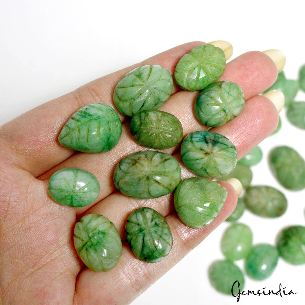 420 Cts/34 Pcs Natural Green Brazilian Emerald Mix Hand Carved Gems For Jewelry