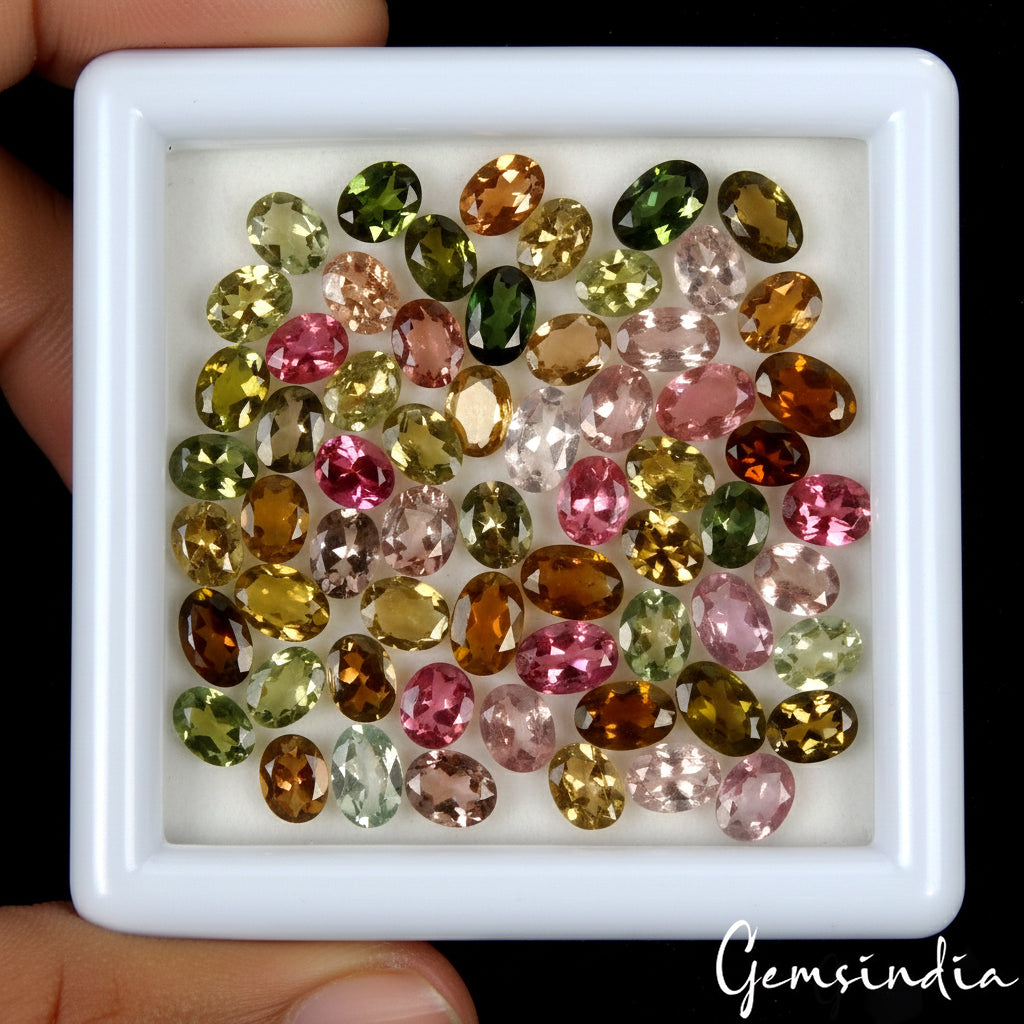 23.70 Ct Oval Natural Faceted Multi Color Tourmaline Wholesale Gemstone 63 pcs