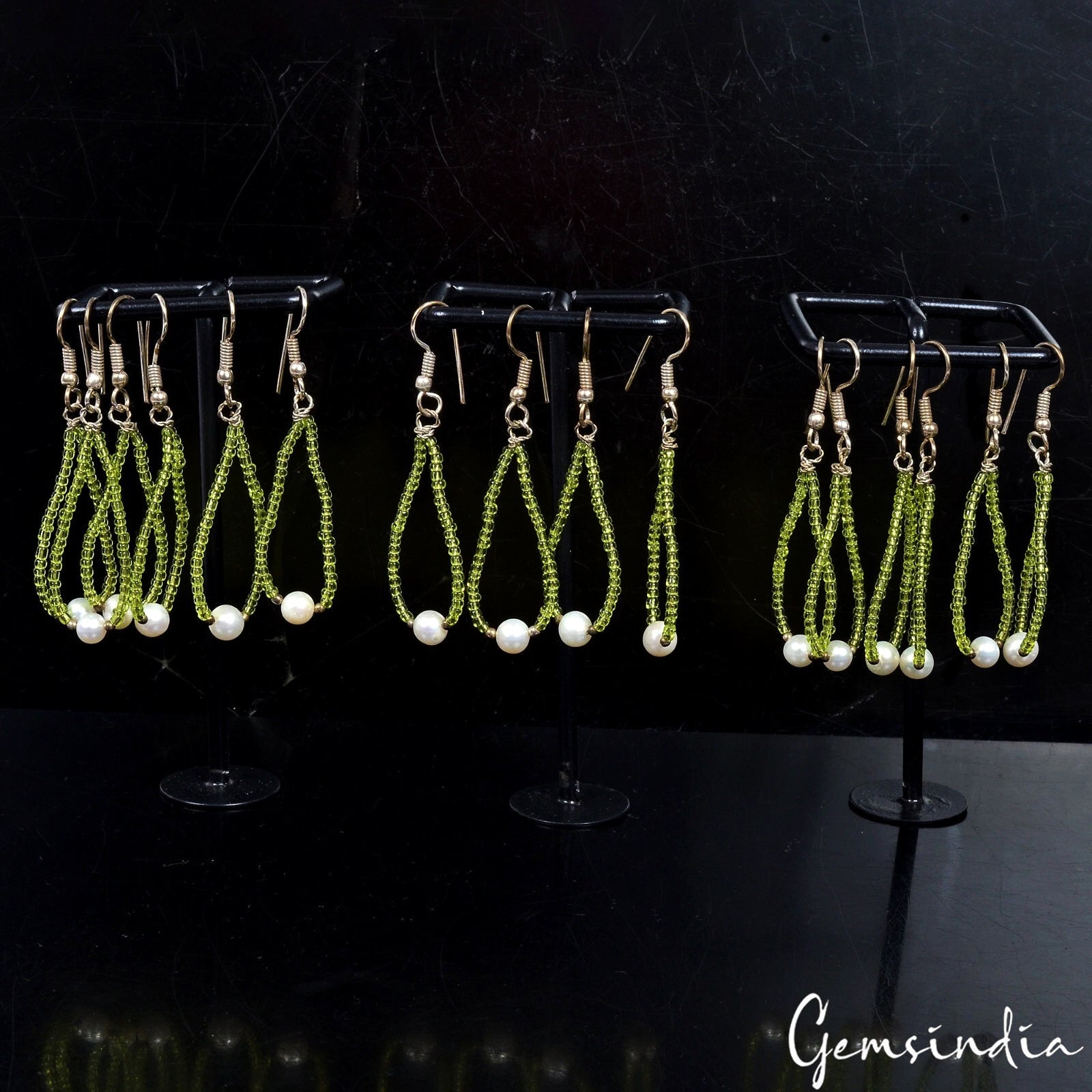 8 Pair Hydro Peridot Stones Dangle Earrings Drop Silver Hook Ear-rings~ 135 Cts