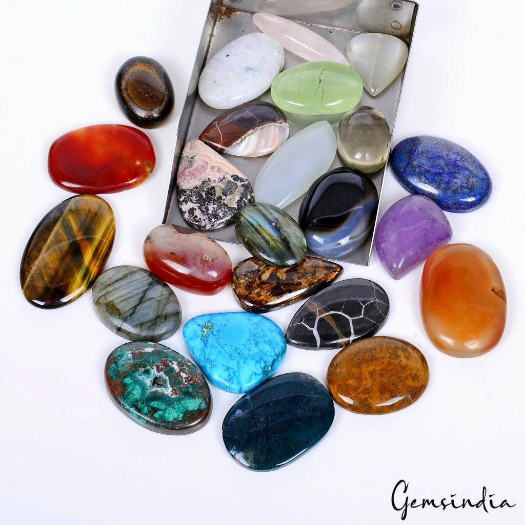 24 Pcs Natural Multi Gemstone 25-45mm Cabochon Untreated Gemstones Wholesale Lot