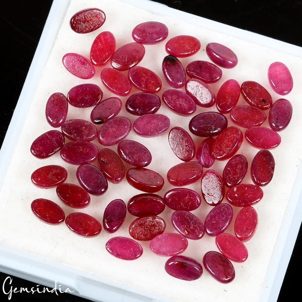 24.70 Cts/56 Pcs Natural Red Ruby Oval Cab Calibrated 4x2mm Gems Lot For Jewelry
