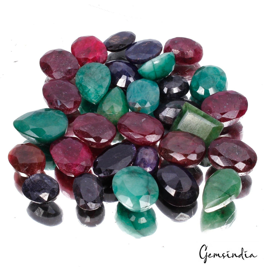Certified 450 Cts/30 Pcs Natural Multi Color Ruby Emerald Sapphire Mix Cut Gems