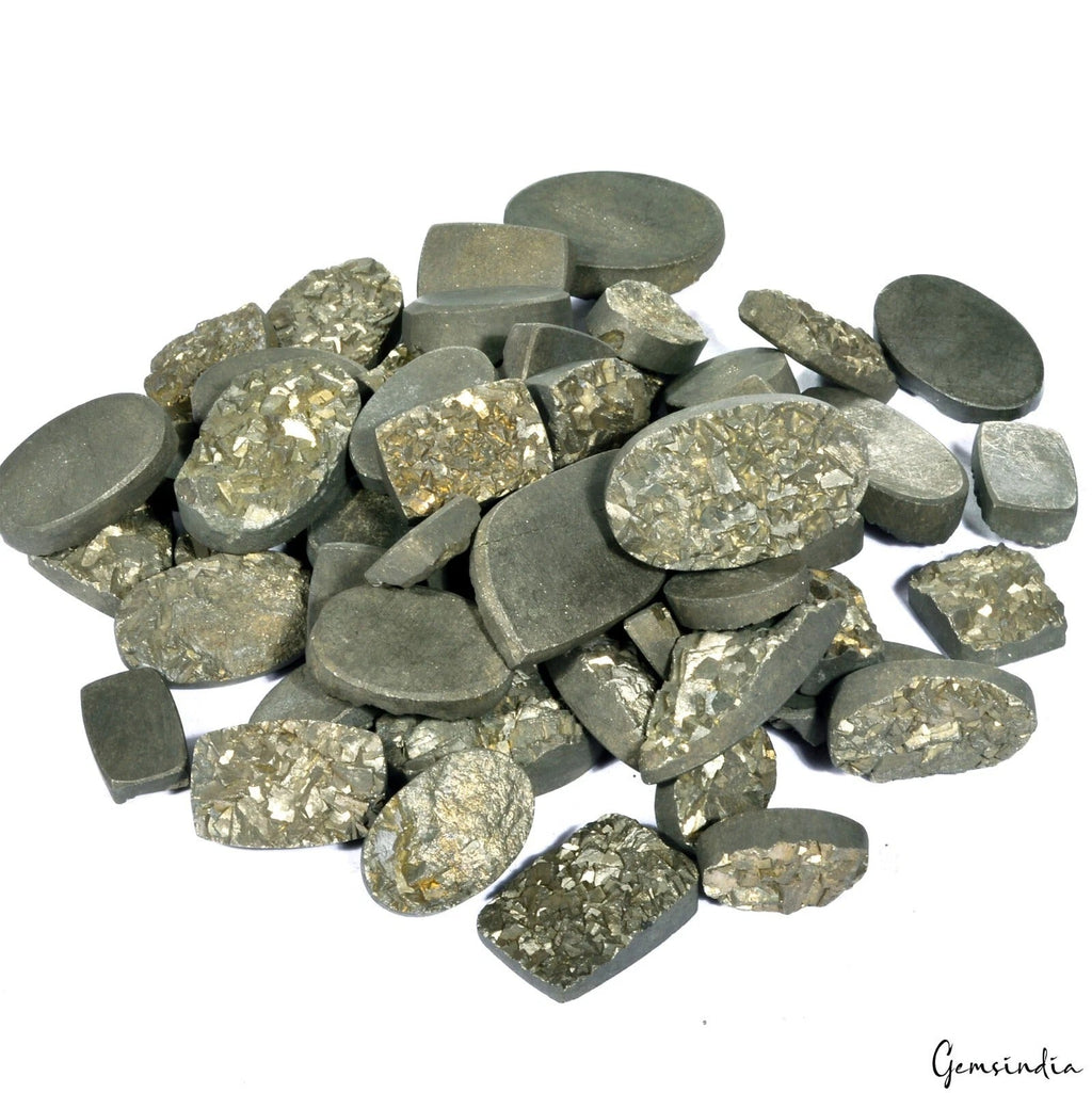 5030Ct Golden Pyrite Druzy Natural Geode Mix Shape Gemstone Wholesale Lot 59 Pcs