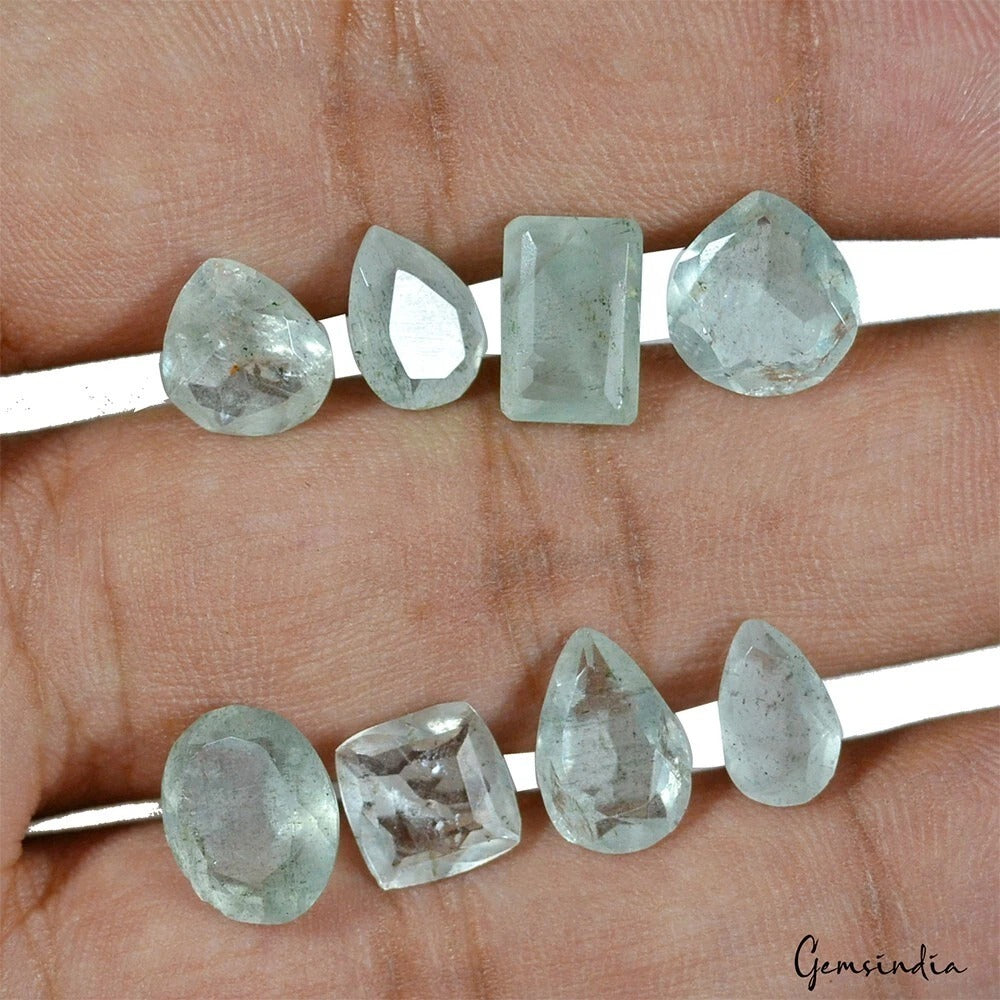Aquamarine Lot, Loose Gemstone, Oval Pear Marquise Octagon Faceted Cut, Untreated — 10 Pieces, 09mm to 13mm, 24.35 Ct, Brazil