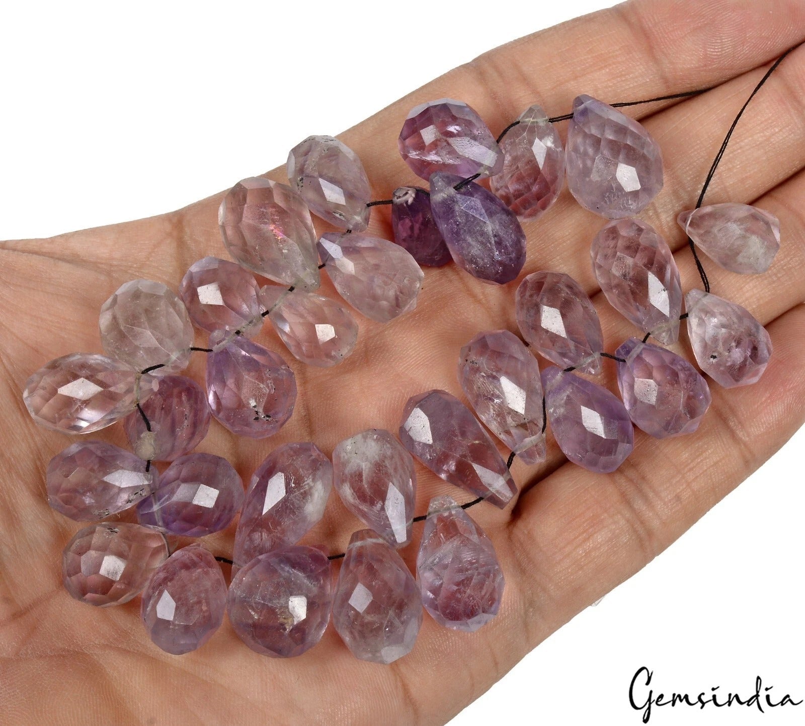 400 Ct/31 Pcs Natural Untreated Purple Amethyst Pear Checker Cut Drill Briolette