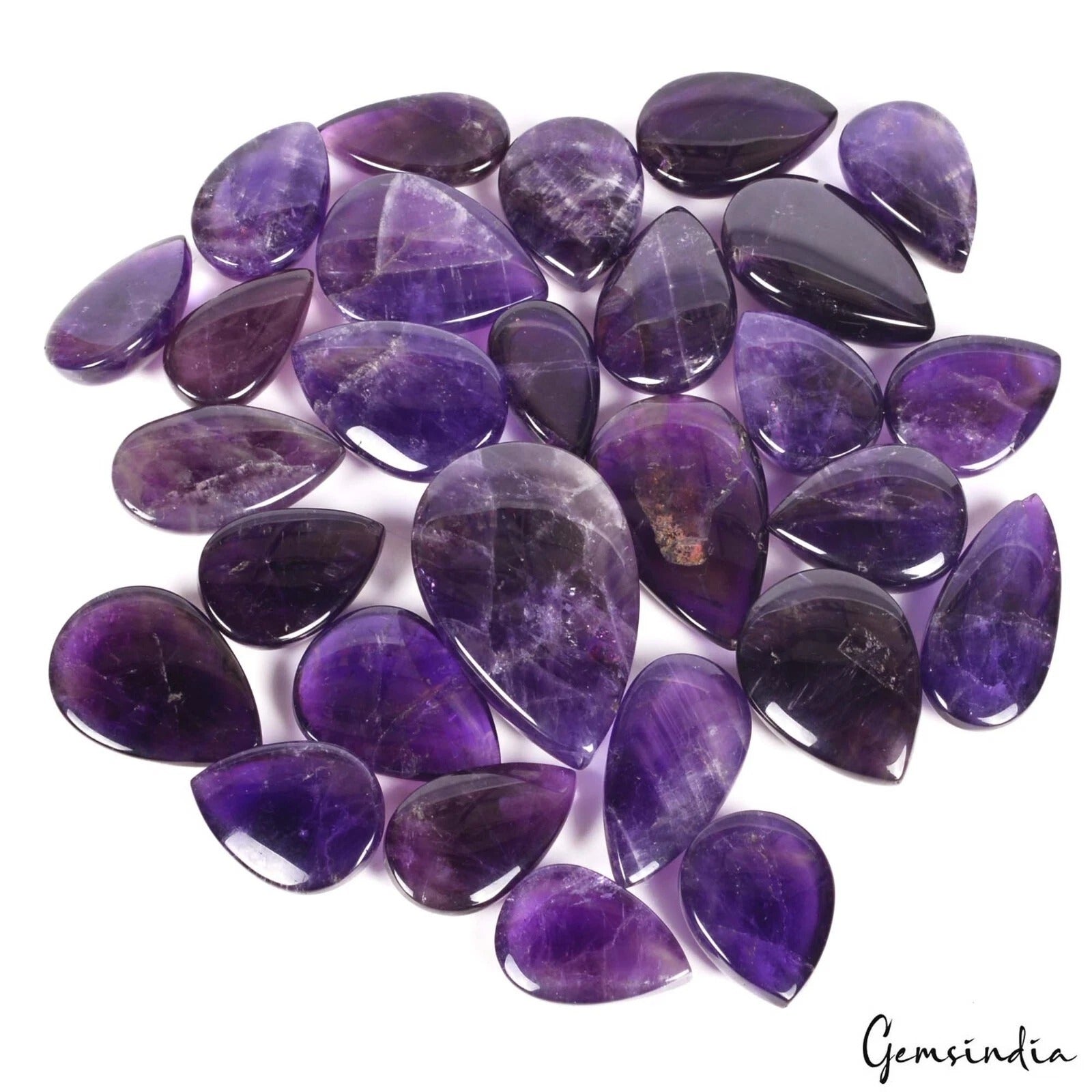 Amethyst Lot, Cabochon, Untreated, Purple — 28 Pieces, 19mm to 34mm, 550 Ct, Madagascar