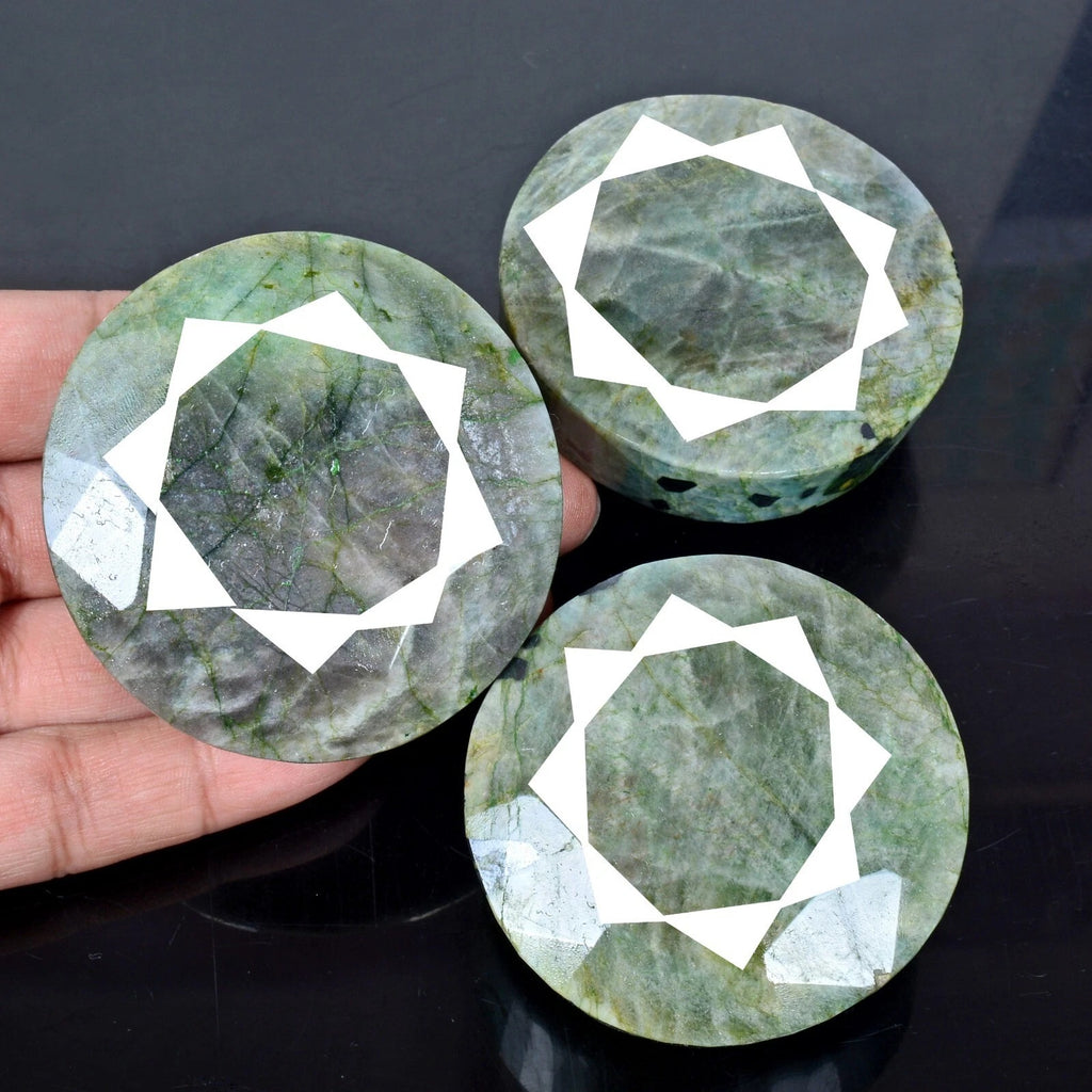 Brazilian Emerald Lot, Loose Gemstone, Color Enhanced, Green — 3 Pieces, 58mm to 61mm, 2730 Ct, Brazil