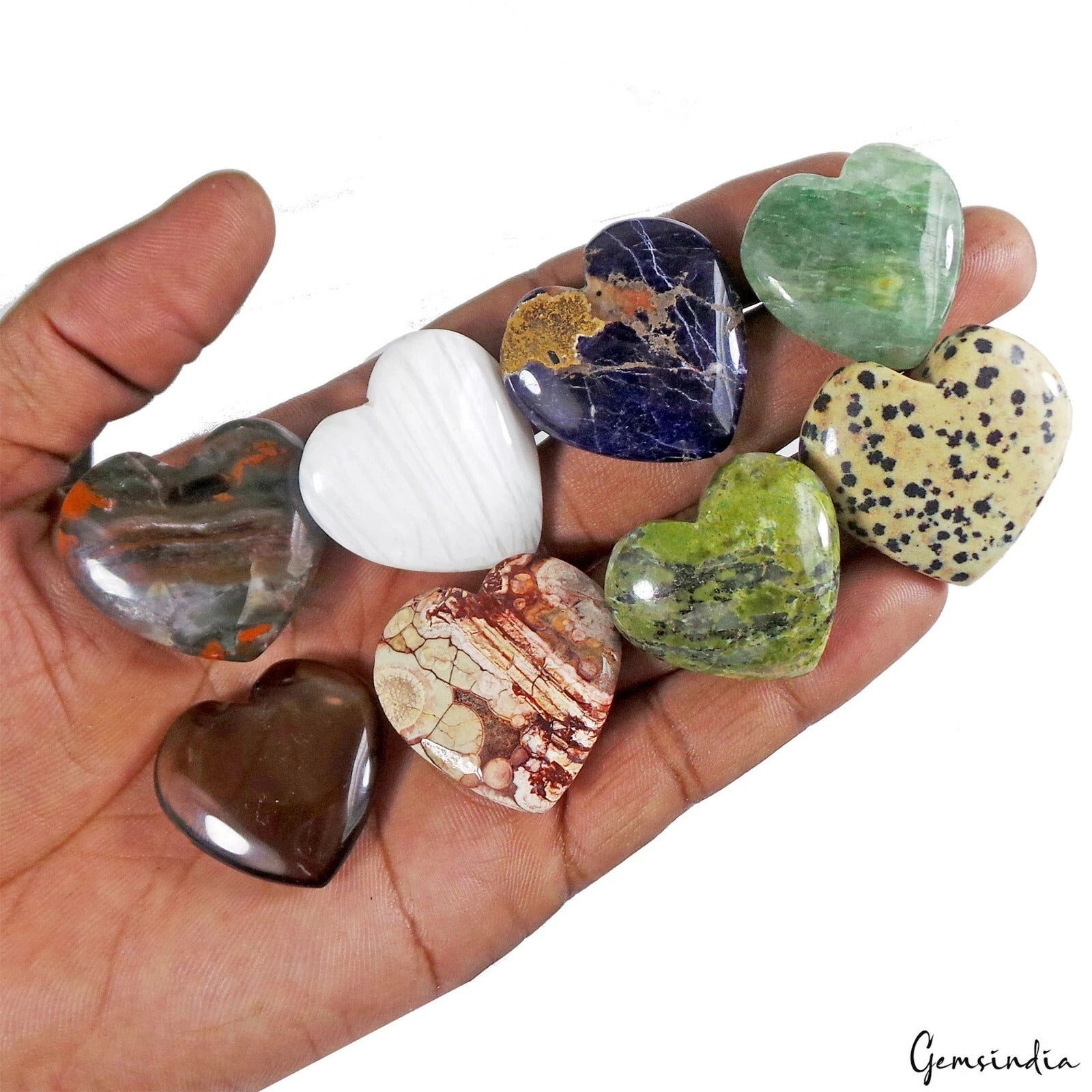 520 Cts/7 Pcs Natural Untreated Multi-Color Heart Cab Loose Gems Lot For Pendant