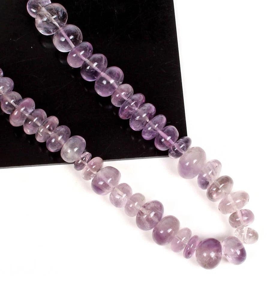 Natural Untreated Purple Amethyst Round Cabochon Center Drilled Bead Strand~13"