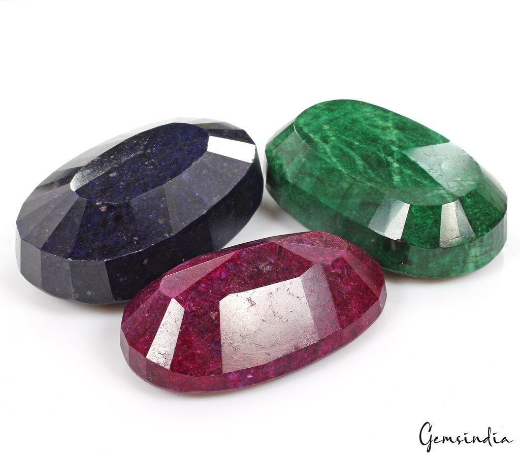 4120 Cts Natural Ruby, Sapphire & Emerald Oval Cut Loose Gemstones Lot 81-92mm