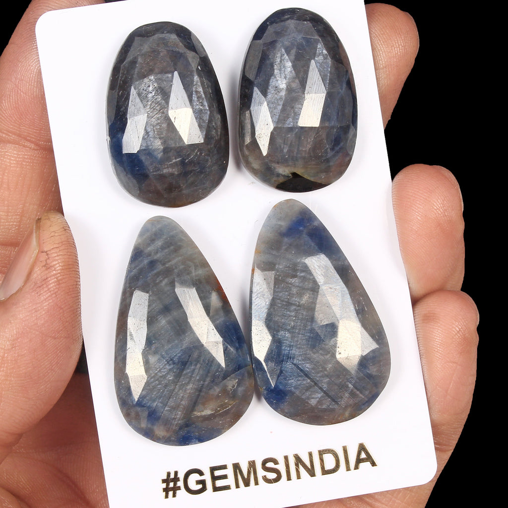 2 Pairs Natural Untreated Blue Sapphire 30-37mm Rose Checker Cut Loose Gemstones
