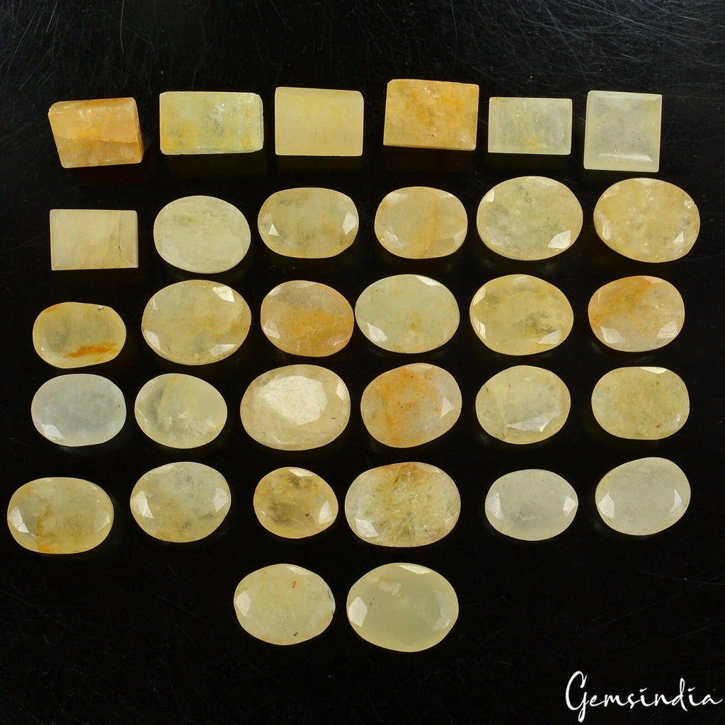 440 Ct Natural Untreated Yellow Beryl Mix Cut Faceted Gems Lot 32 Pc For Jewelry