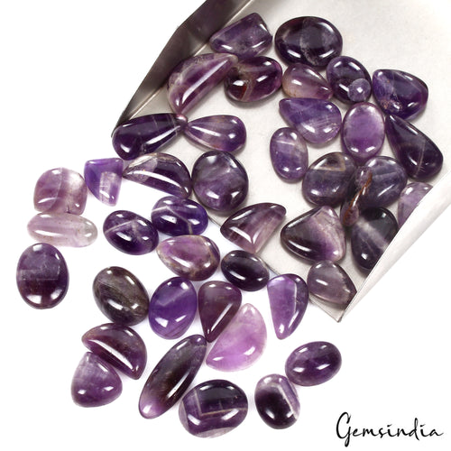 Amethyst Lot, Cabochon, Oval, Pear, Marquise, Fancy Cabochon, Untreated — 42 Pieces, 14mm, 470 Ct, Madagascar