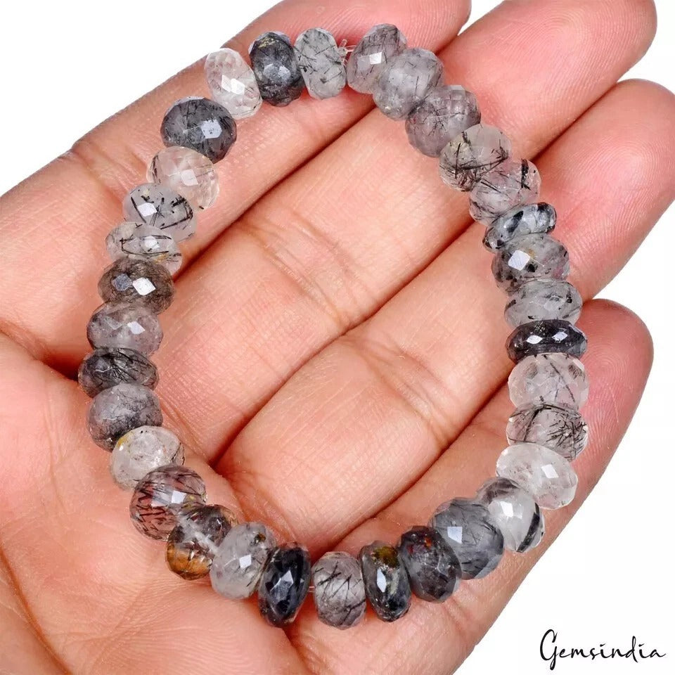 103.50 Cts Natural Rutile Quartz Round Beaded Stretchable Bracelet Jewelry~6.5"