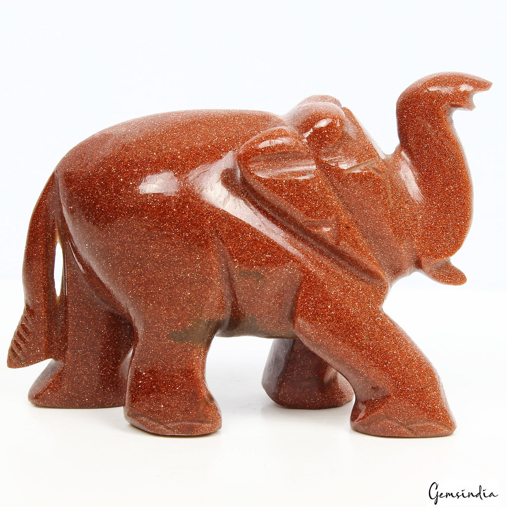 Natural Sunstone Trunk Up Elephant Statue -180g Home Decor Artwork for Good Luck
