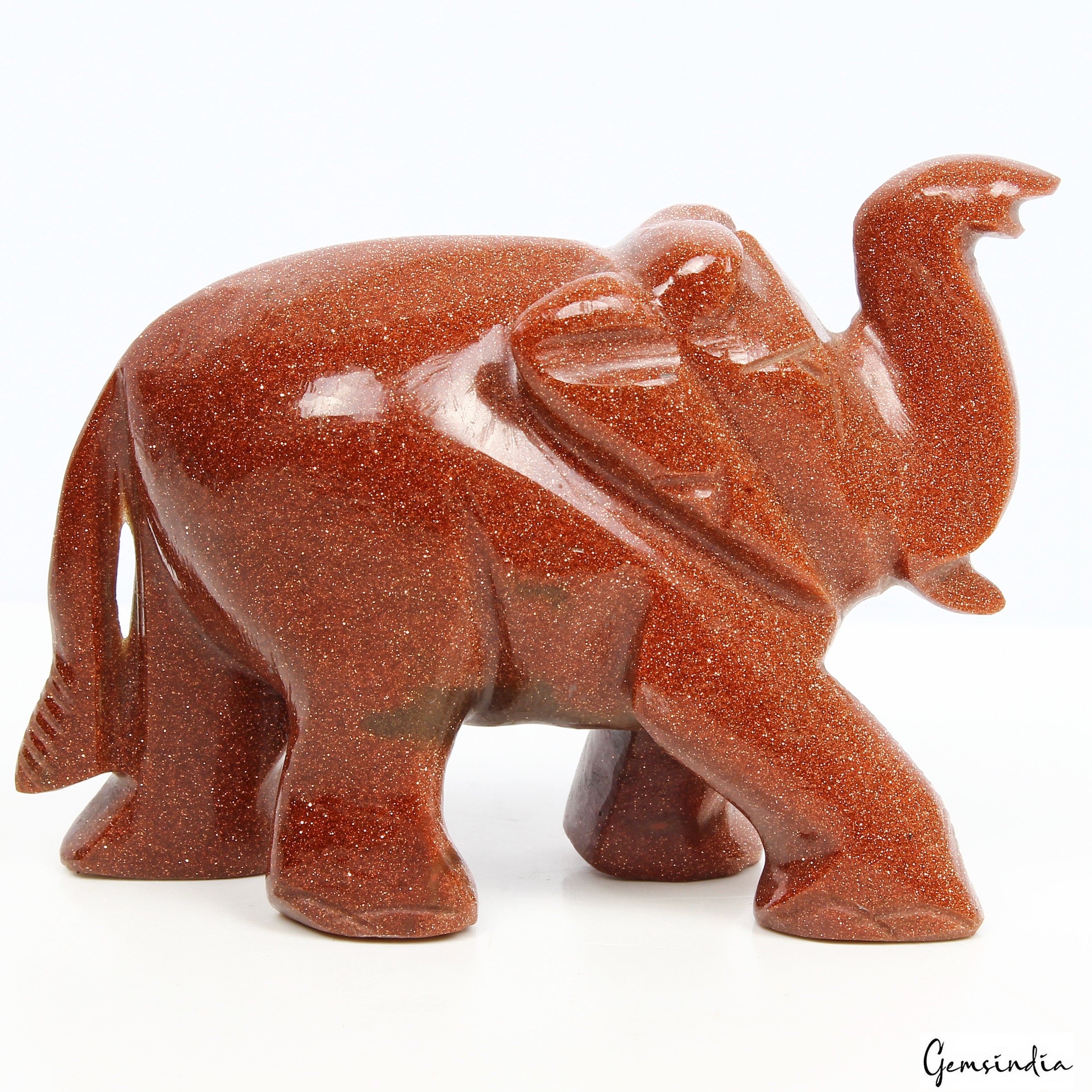 Natural Sunstone Trunk Up Elephant Statue -180g Home Decor Artwork for Good Luck