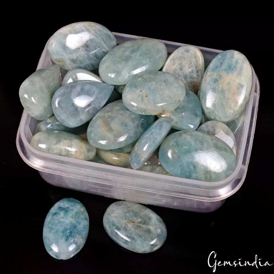 1000 Ct./34 Pcs Natural Untreated Blue Aquamarine Beryl Mix Cab Loose Gemstones