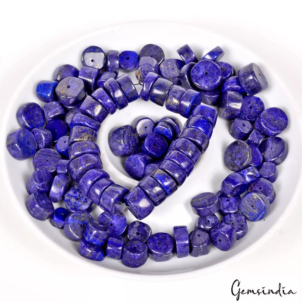 760 Cts/99 Pcs Natural Blue Lapis Lazuli Gems Tyre Shape Loose Drill Beads Lot