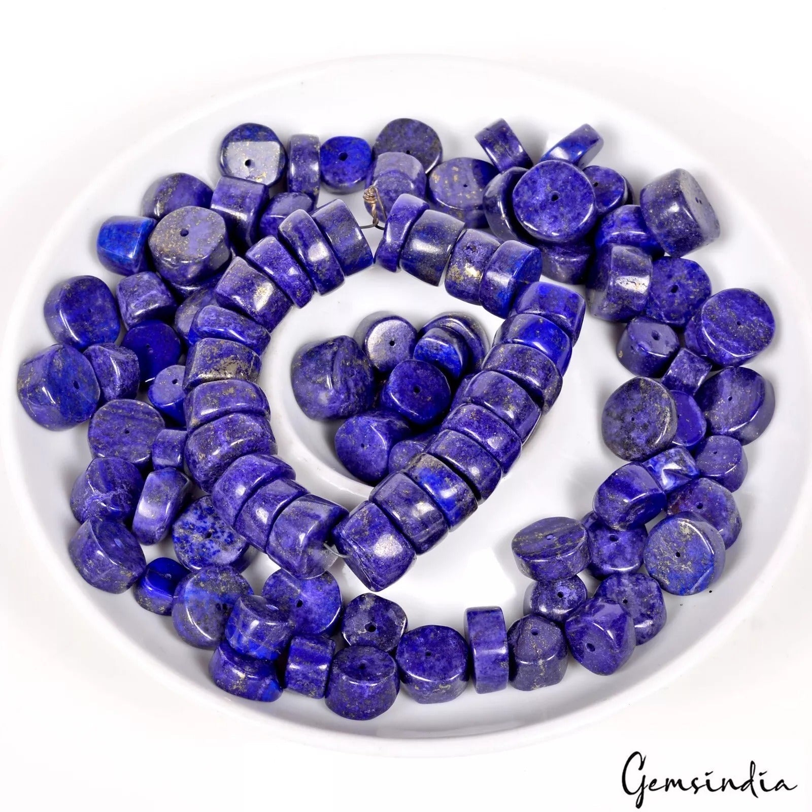 760 Cts/99 Pcs Natural Blue Lapis Lazuli Gems Tyre Shape Loose Drill Beads Lot