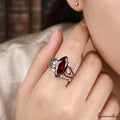 Brilliant Cut Garnet 925 Silver Dainty Art Engagement Ring For Her Size 6.5 US