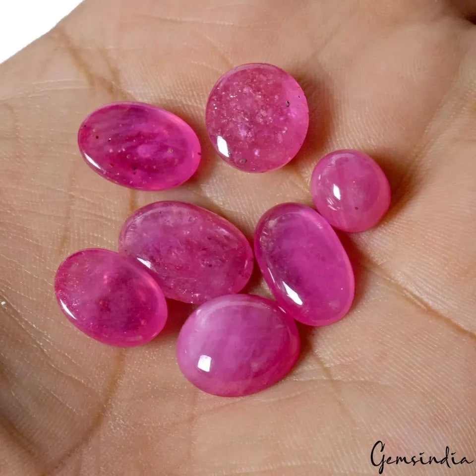 7Pc Genuine Pink Ruby Mozambique Oval Cabochon Collectors' Edition Gemstone~58Ct