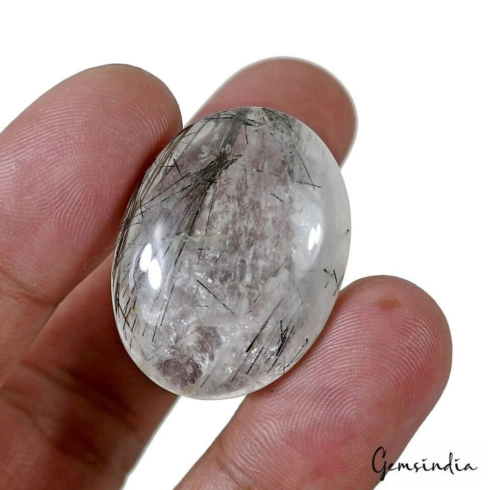 37.90 Cts Natural Untreated Tourmaline Rutile Quartz Oval Cab Loose Gem For Ring