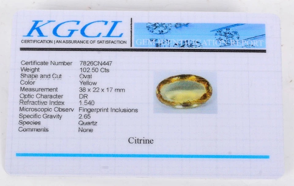 Certified 102.50 Cts Natural Untreated Brazilian Yellow Citrine Oval Faceted Gem