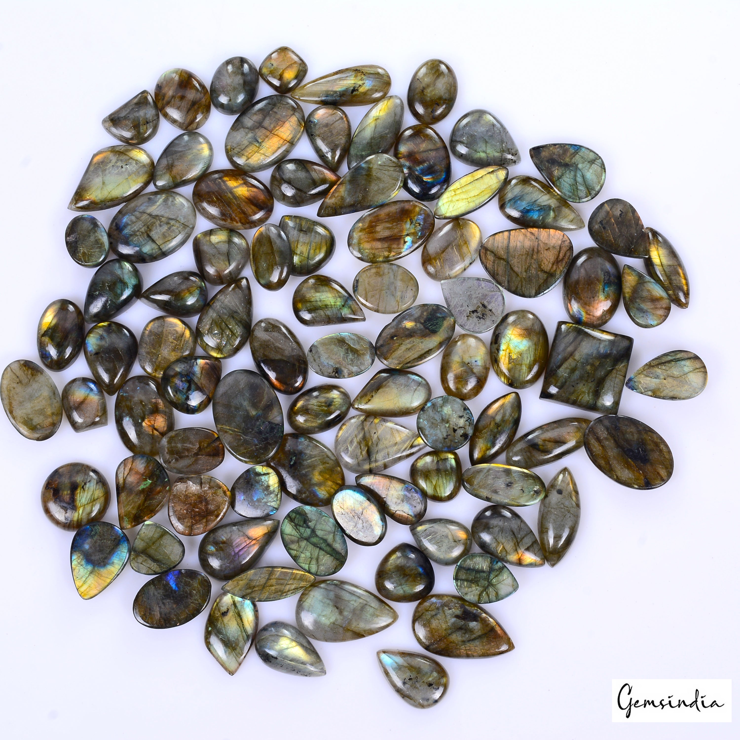 1500 Cts/85 Pcs Natural Untreated Multi Shine Labradorite Mix Cab Loose Gems Lot