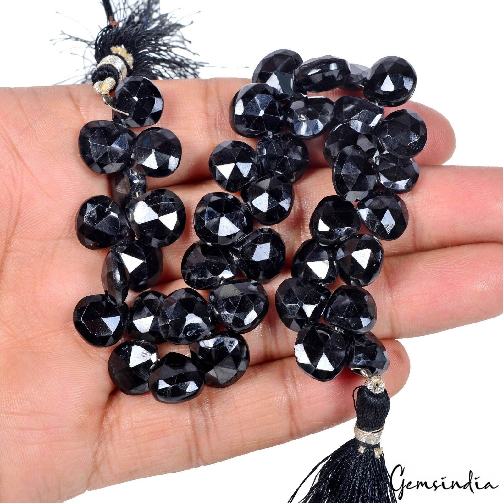 8" Strand Natural Untreated Black Spinel Pear Checker Cut 10-11mm Beads~229.50Ct