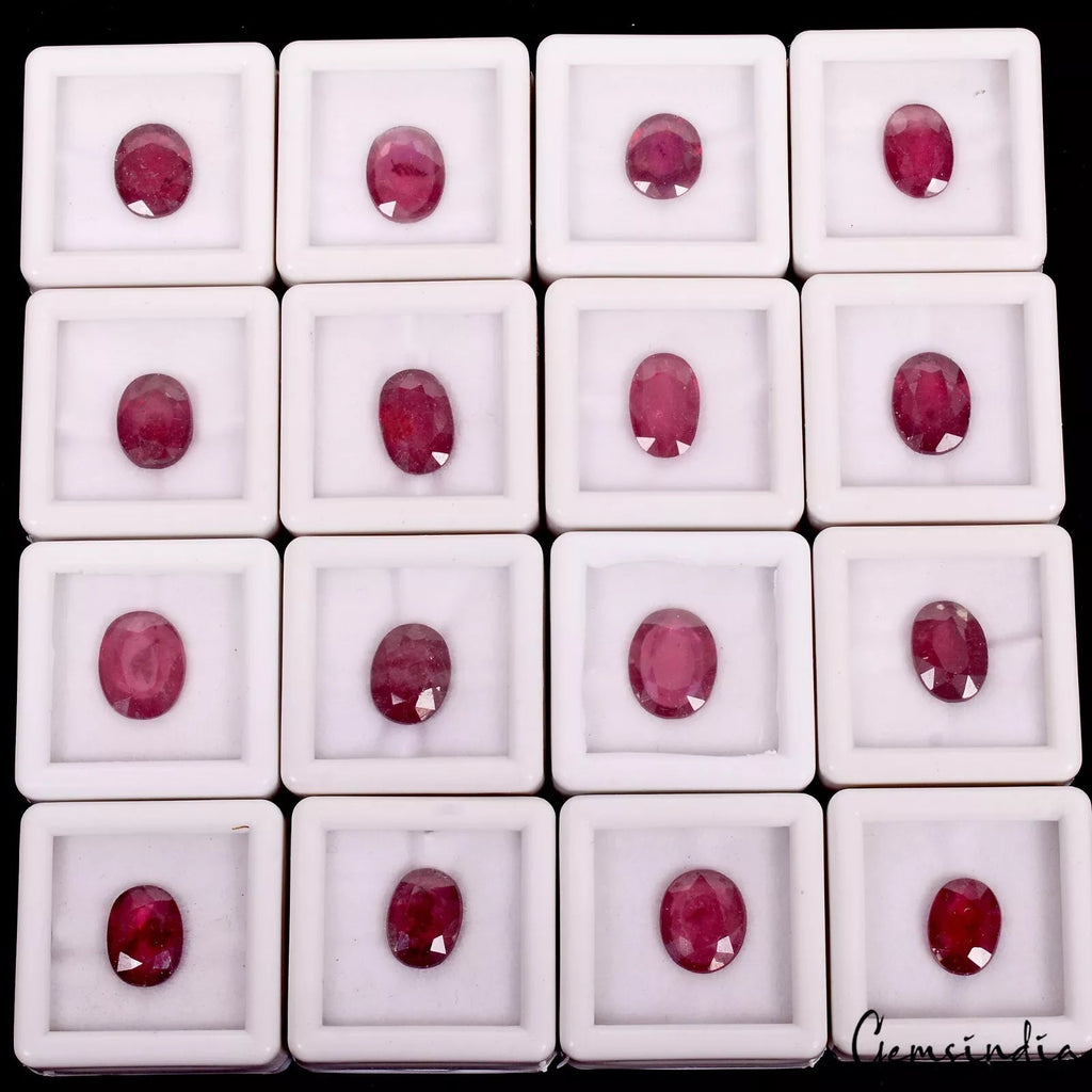 Certified 16 pcs Natural Red Ruby Gemstone Mozambique Oval Shape 10mm-13mm Lot
