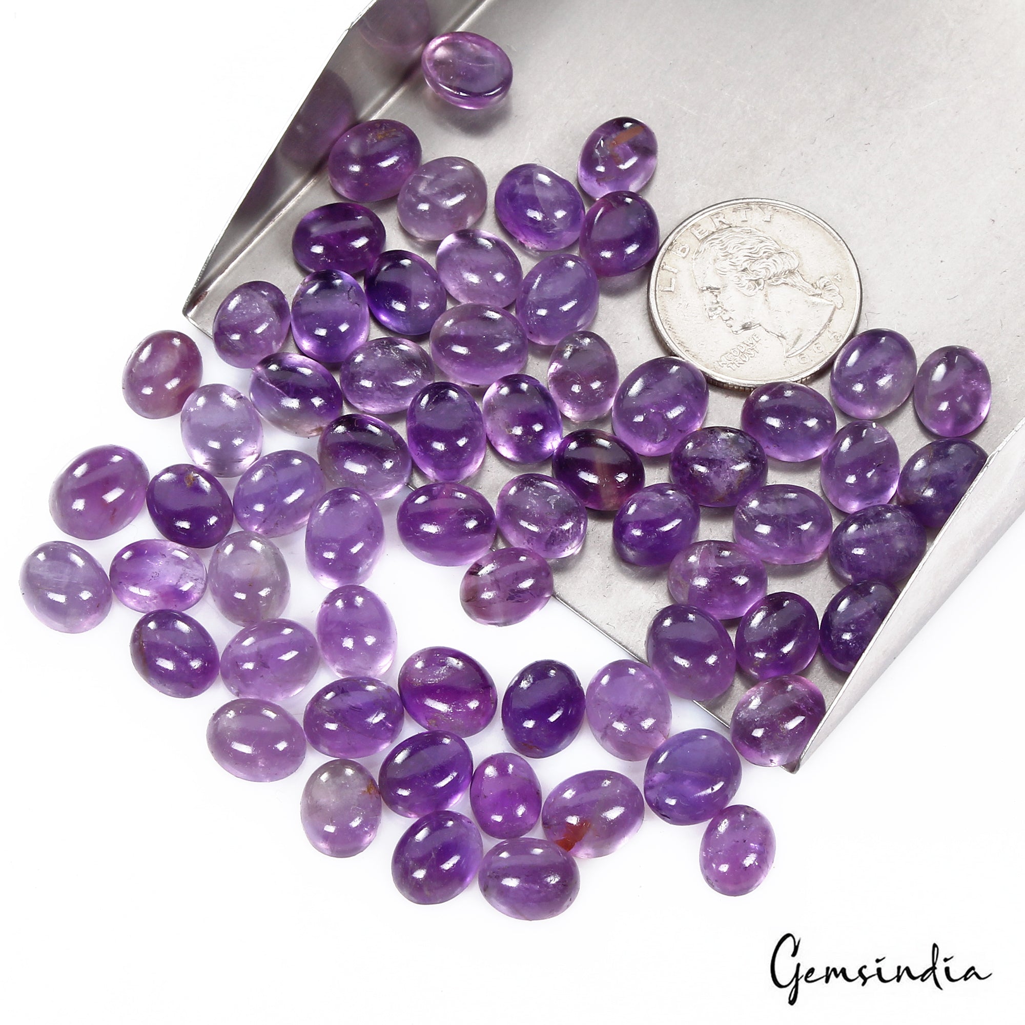 Amethyst Lot, Cabochon, Untreated, Purple — 63 Pieces, 9mm to 12mm, 270 Ct, Madagascar