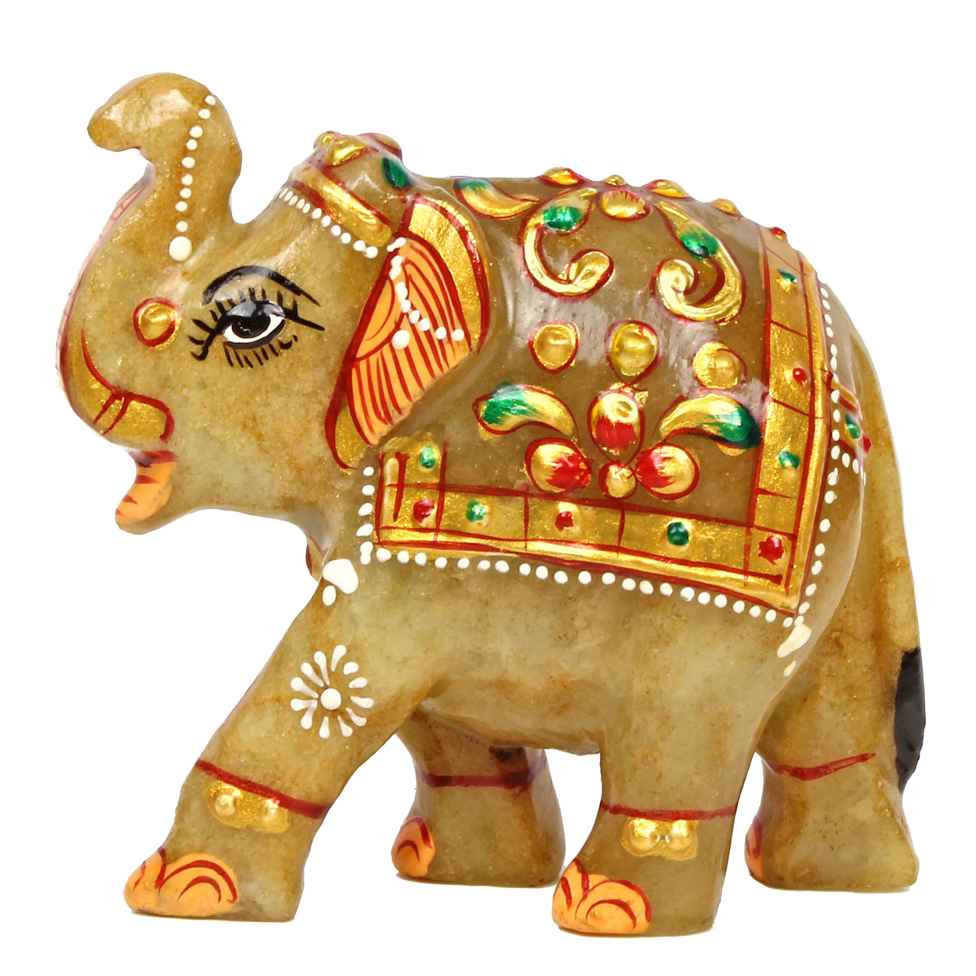 Aventurine Elephant Figurine, Gold — 81x60x30 mm, 740 Ct