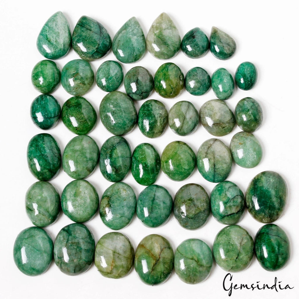 550 Ct/42 Pcs Natural Green Emerald Mix Cabochon Loose 12mm-22mm Gemstones Lot