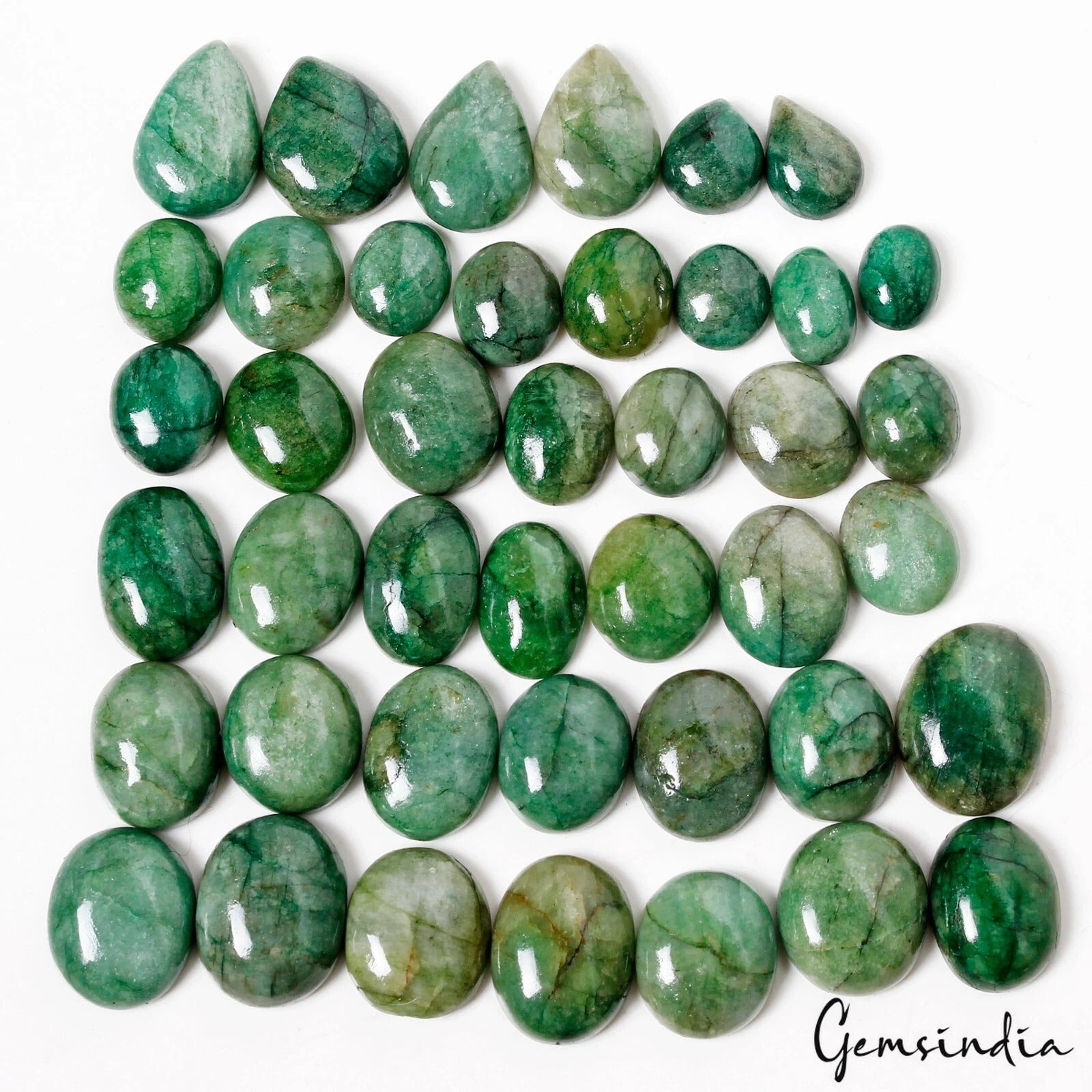 550 Ct/42 Pcs Natural Green Emerald Mix Cabochon Loose 12mm-22mm Gemstones Lot