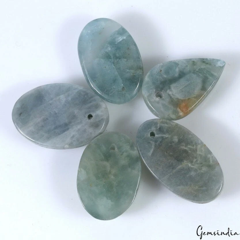 5 Pcs Natural Untreated Blue Aquamarine Beryl Mix Cab Drilled Beads/Briolettes