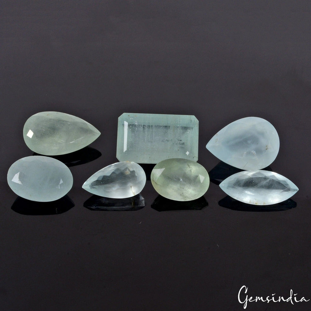 56.20 Ct/7 Pc Natural Blue Green Aquamarine Mix Cut Loose Unheated Gemstones Lot