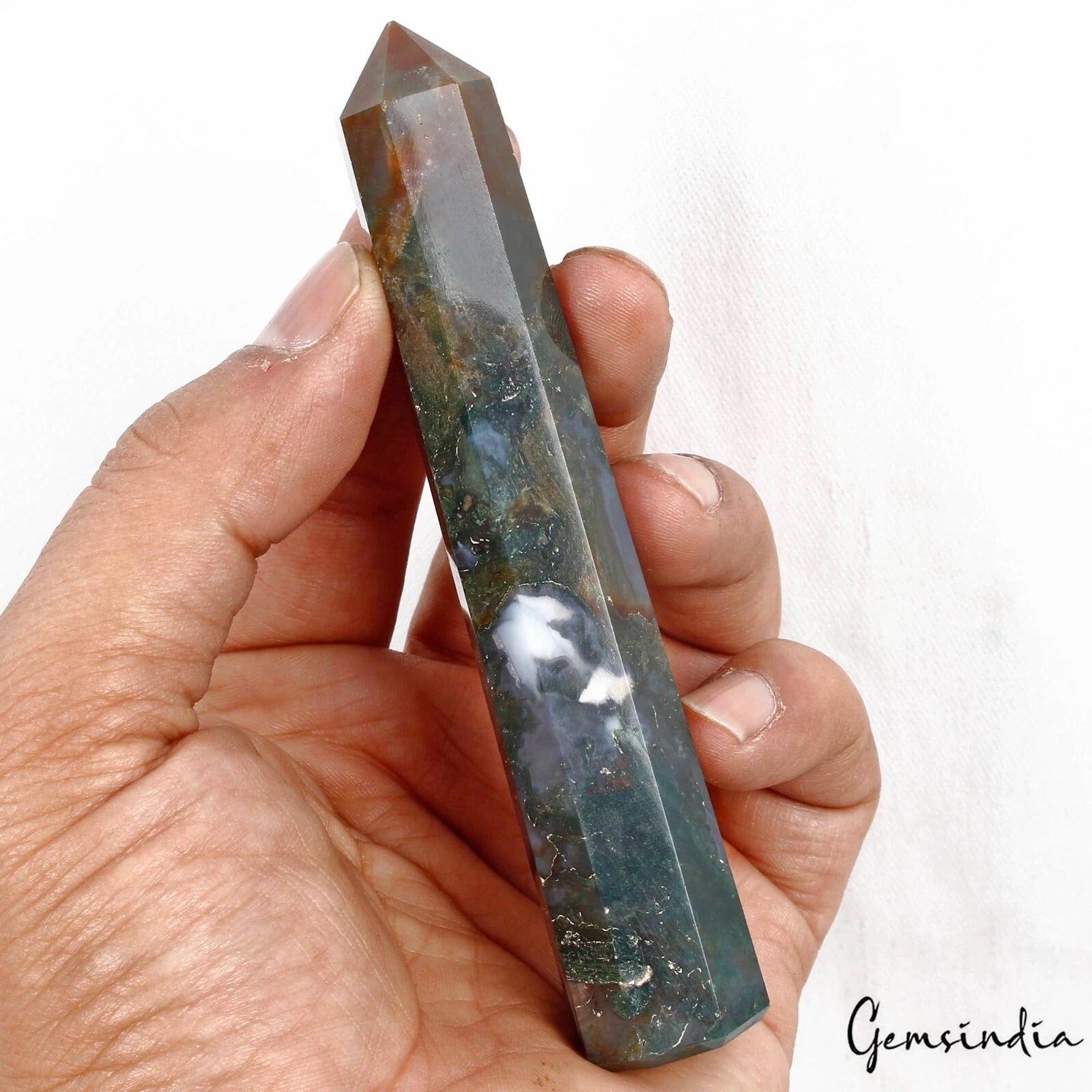 450 Ct Natural Untreated Moss Agate Want Point Crystal Gems Pencil Tower Obelisk