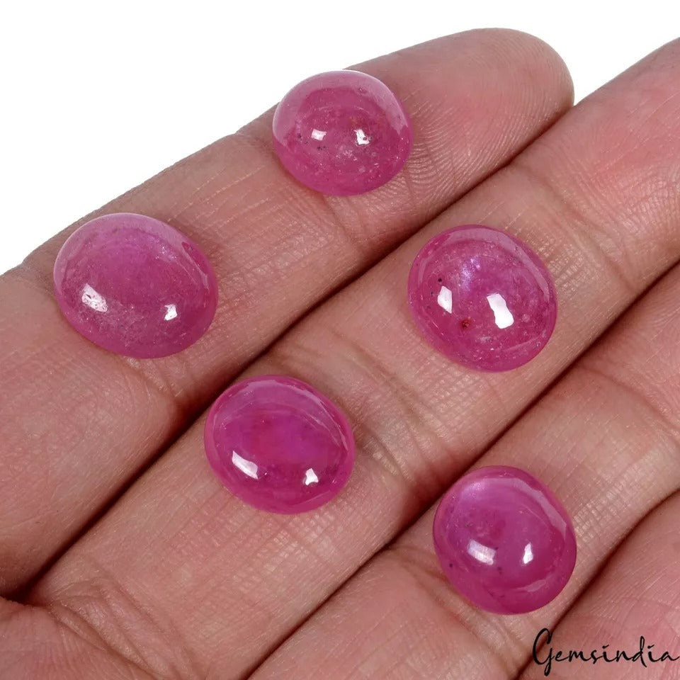 Certified 46.50 Ct/5 Pcs ~ Mozambique Pink Red Ruby Oval Cab Ring Size Gemstones