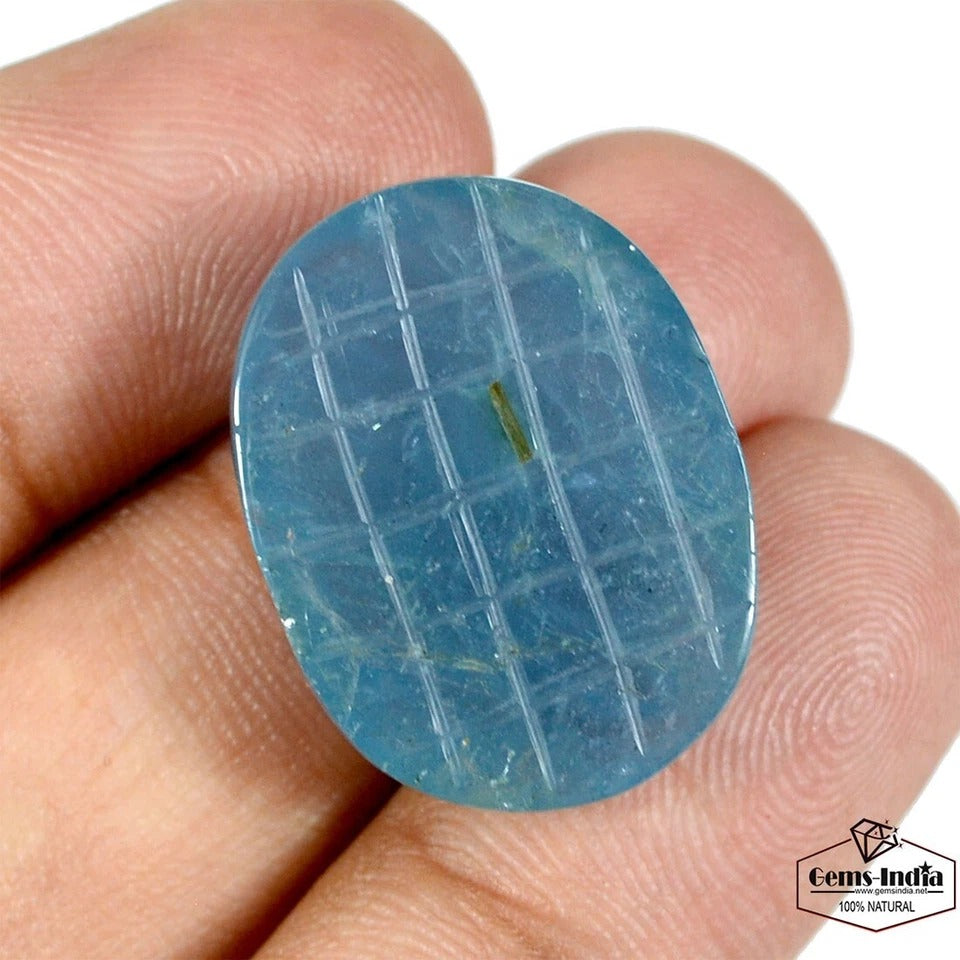 29.15 Cts Natural Blue Aquamarine Unheated Rare Moghul Carved Exclusive Huge Gem