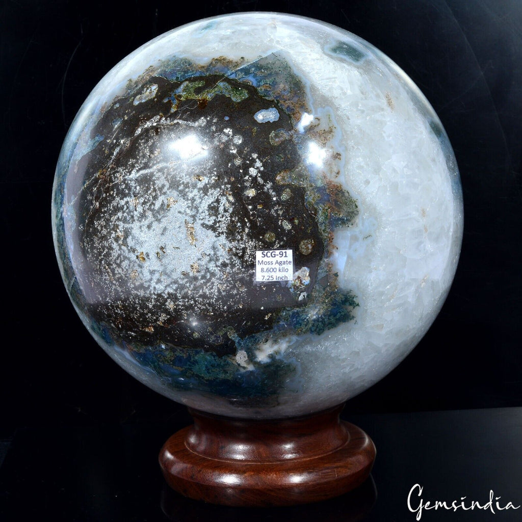 8.6 Kilo Natural Dendrite Moss Agate Sphere Crystal Healing Mineral Huge Sphere