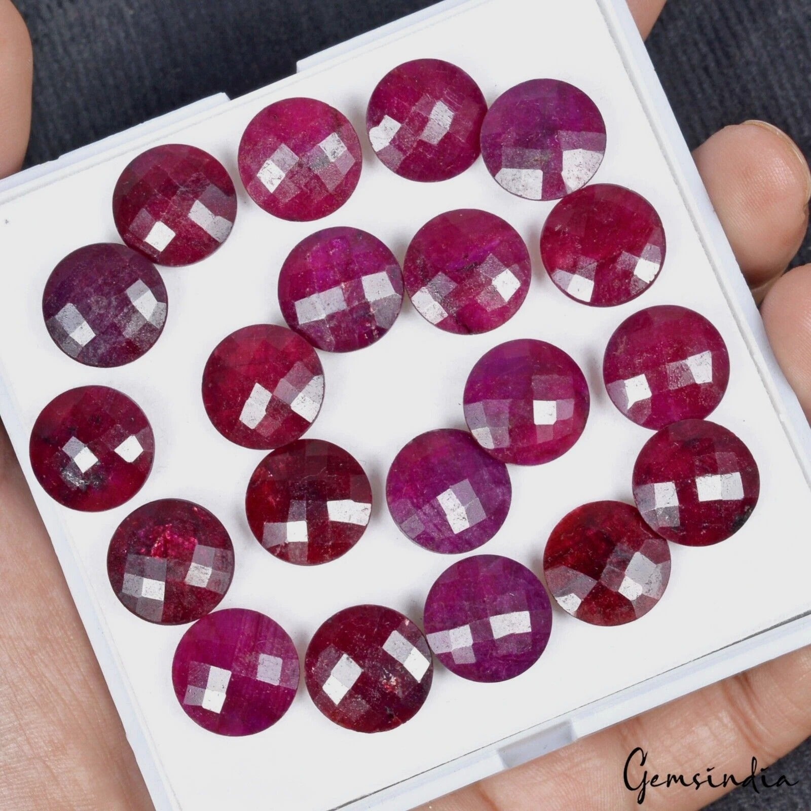 Natural Red Ruby 15mm Round Checker Cut Loose Gemstones For Jewelry making~ 20 P