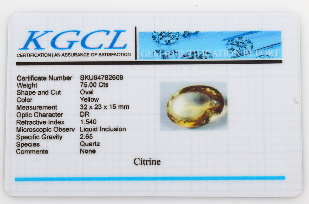 Eye Clean 75.00 Cts Natural Yellow Citrine Oval Cut Loose Unheated Certified Gem