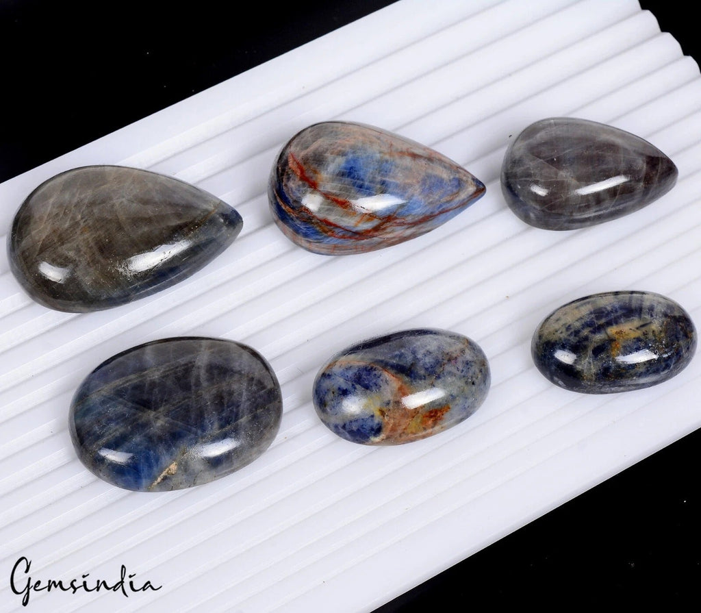 1100 Ct Natural Blue Black Sapphire Mix Cabochon Loose 35-50mm Gemstones Lot~6Pc