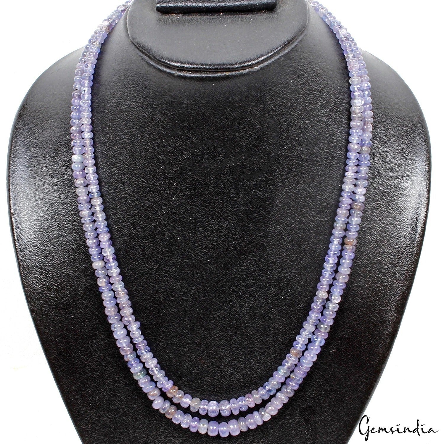 310 Cts Natural Blue Tanzanite Round Beaded Handmade Double Strand Necklace 21"