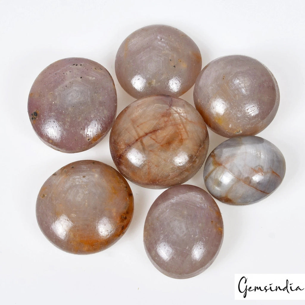 Star Sapphire Lot, Cabochon, Untreated, Brown — 7 Pieces, 14mm to 17mm, 140 Ct, Madagascar